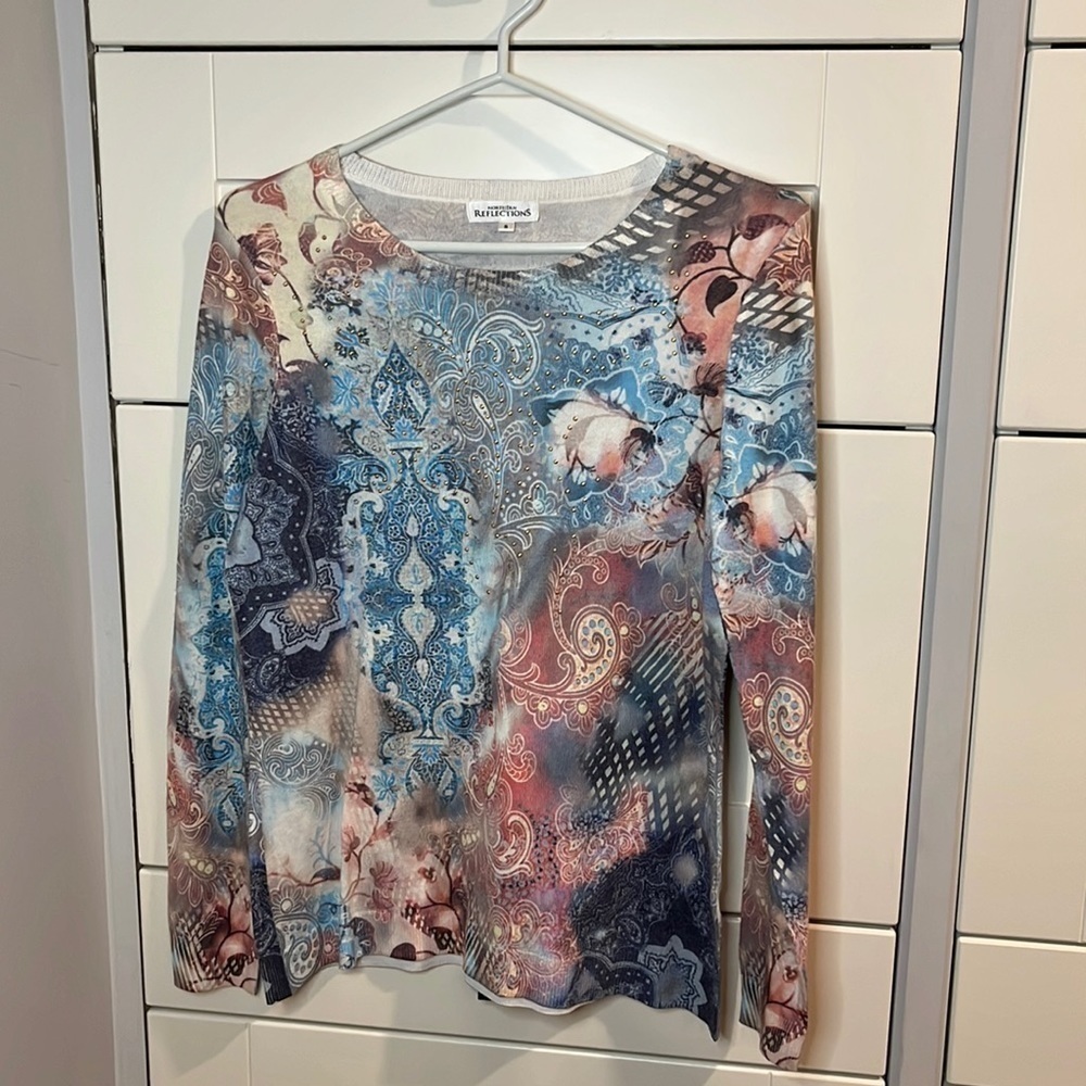 Northern Reflections. Small. Boho chic. Sweater. Studs. Soft to touch.